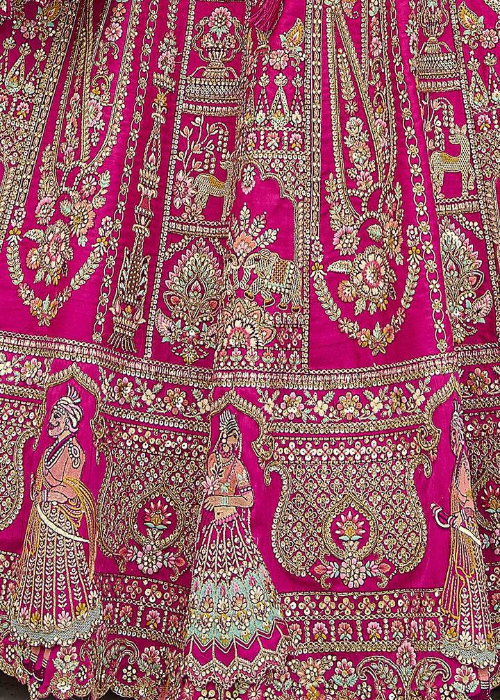 Hot Pink Banarasi Silk Lehenga Choli with Elegant Khatli Work and Handcrafted Embroidery