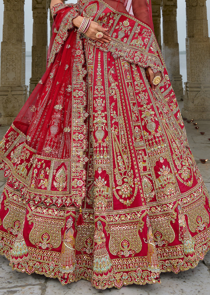 Rufous Red Banarasi Silk Lehenga Choli with Elegant Khatli Work and Handcrafted Embroidery