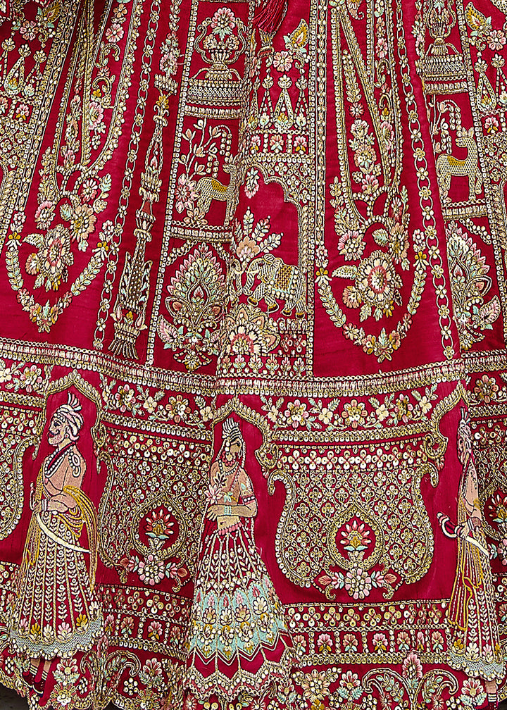 Rufous Red Banarasi Silk Lehenga Choli with Elegant Khatli Work and Handcrafted Embroidery