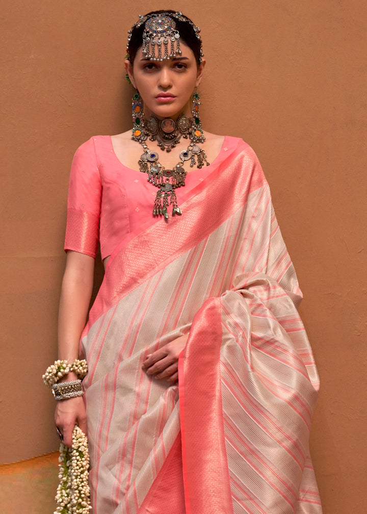 Pink & Grey Handloom Zari Woven Silk Saree