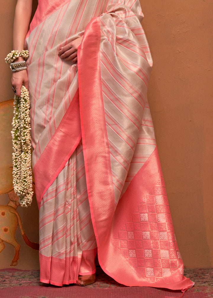 Pink & Grey Handloom Zari Woven Silk Saree