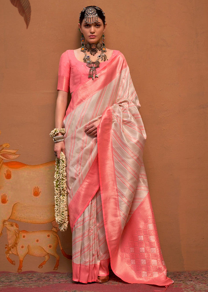 Pink & Grey Handloom Zari Woven Silk Saree