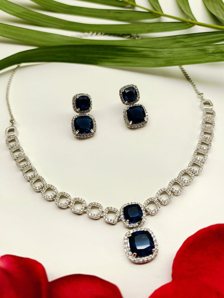 Gurleen Navy Blue American Diamond Set
