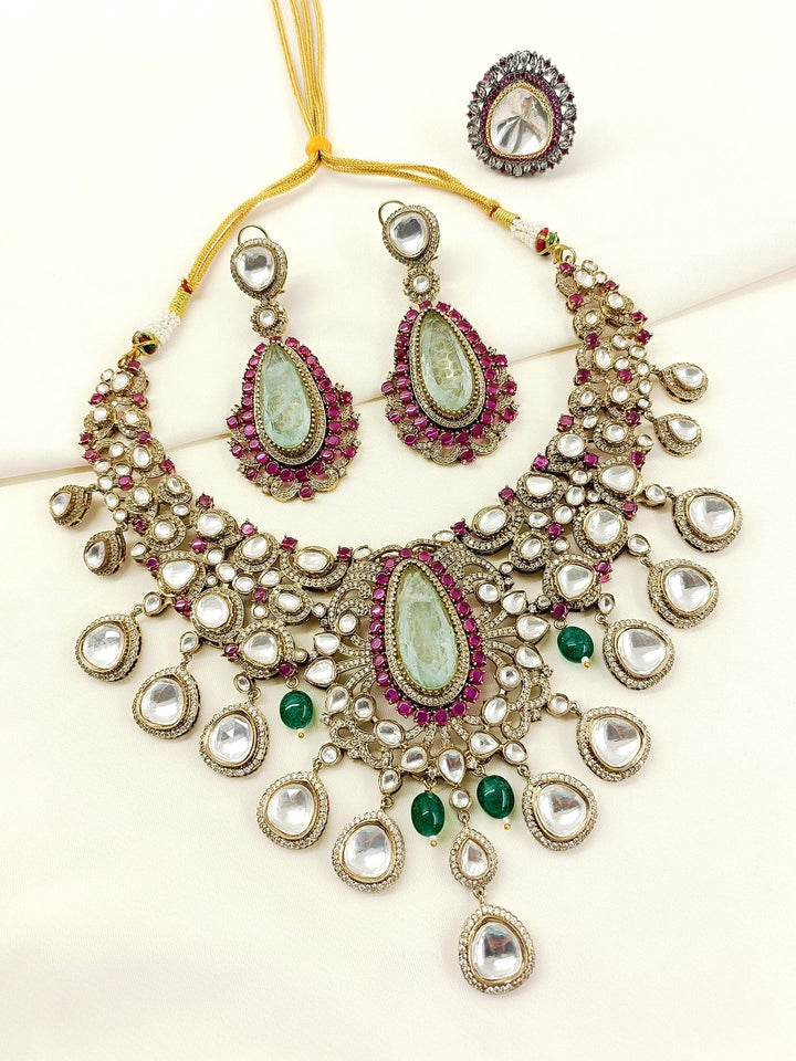 Natasha Mint Green Kundan Necklace Set