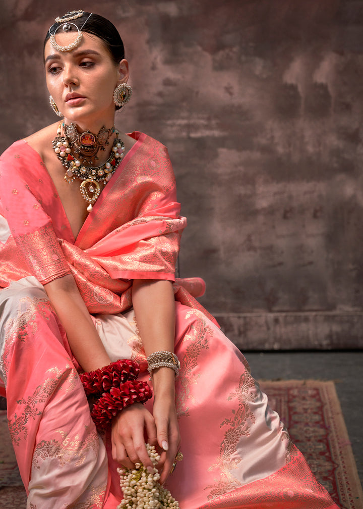 Light Brink Pink Rangkaat Handloom Woven Silk Saree