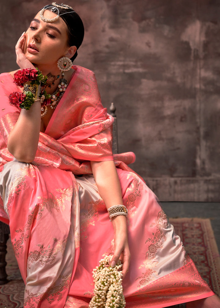 Light Brink Pink Rangkaat Handloom Woven Silk Saree