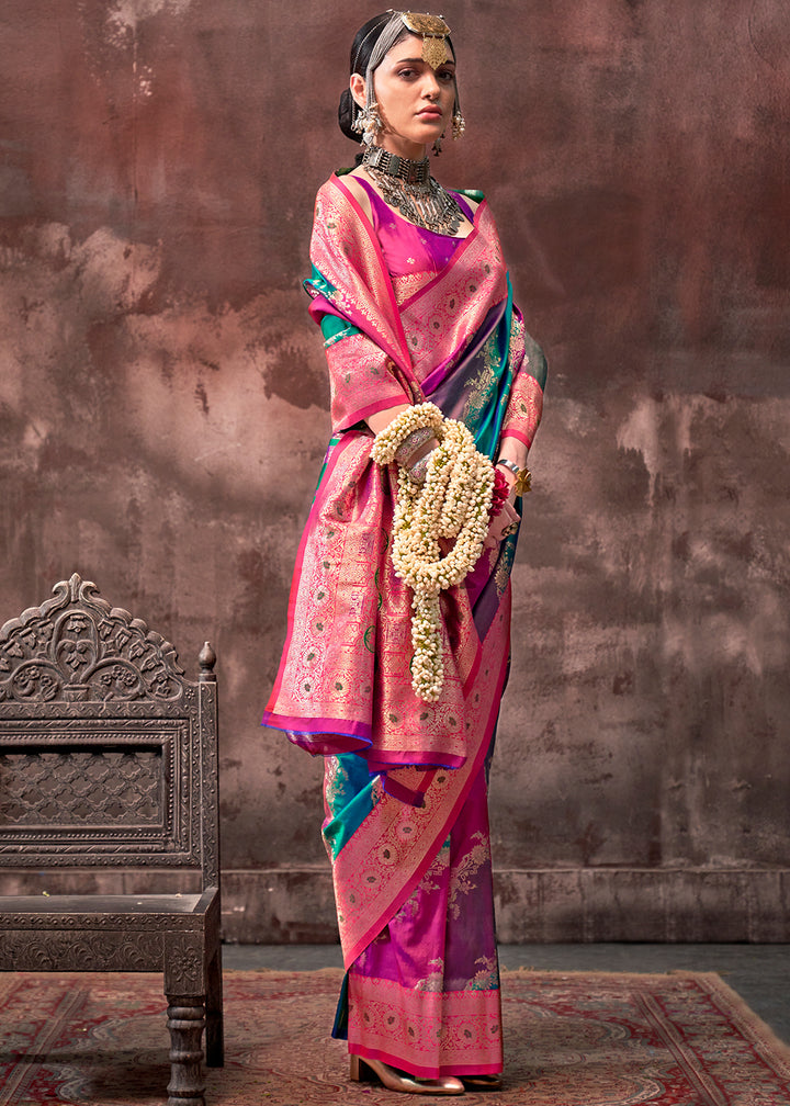 Magenta Pink Rangkaat Handloom Woven Silk Saree