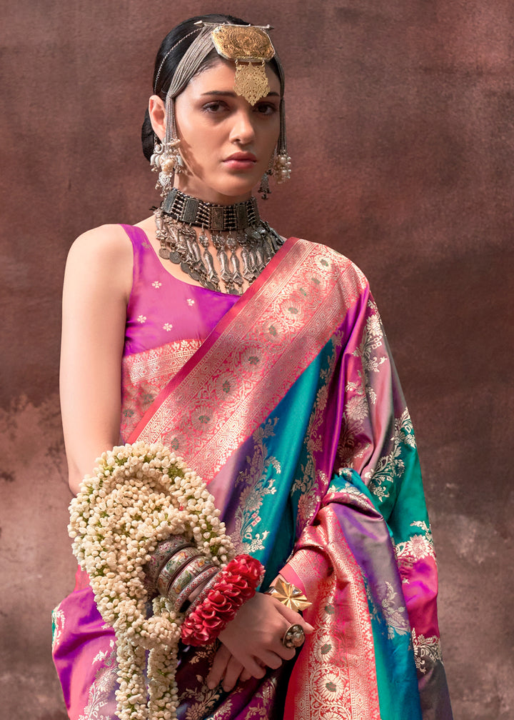 Magenta Pink Rangkaat Handloom Woven Silk Saree