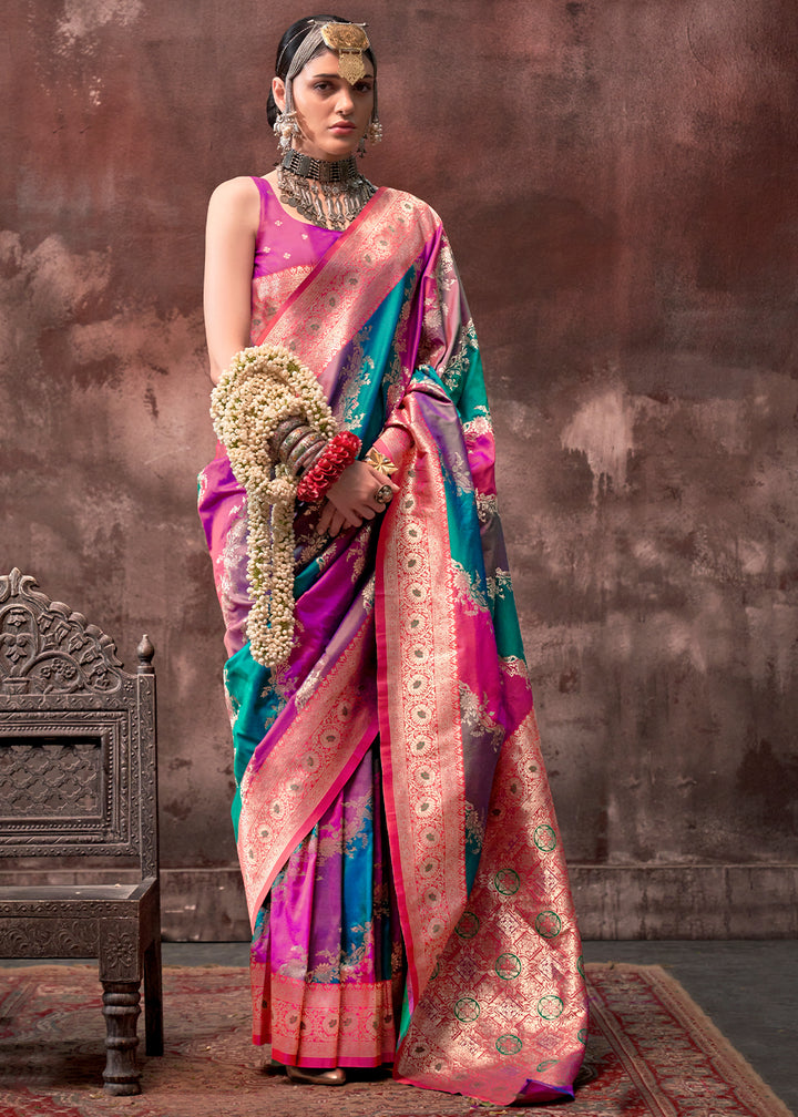 Magenta Pink Rangkaat Handloom Woven Silk Saree