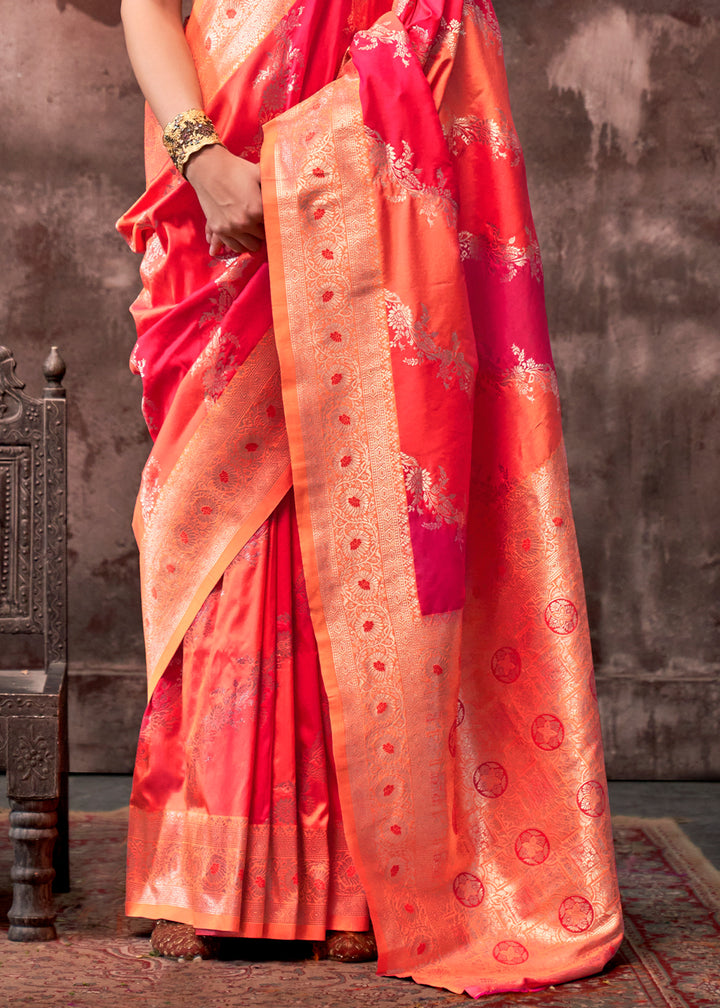 Orange & Red Rangkaat Handloom Woven Silk Saree