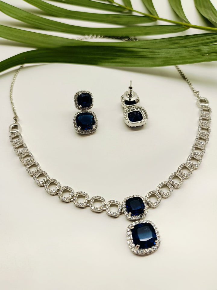Gurleen Navy Blue American Diamond Set