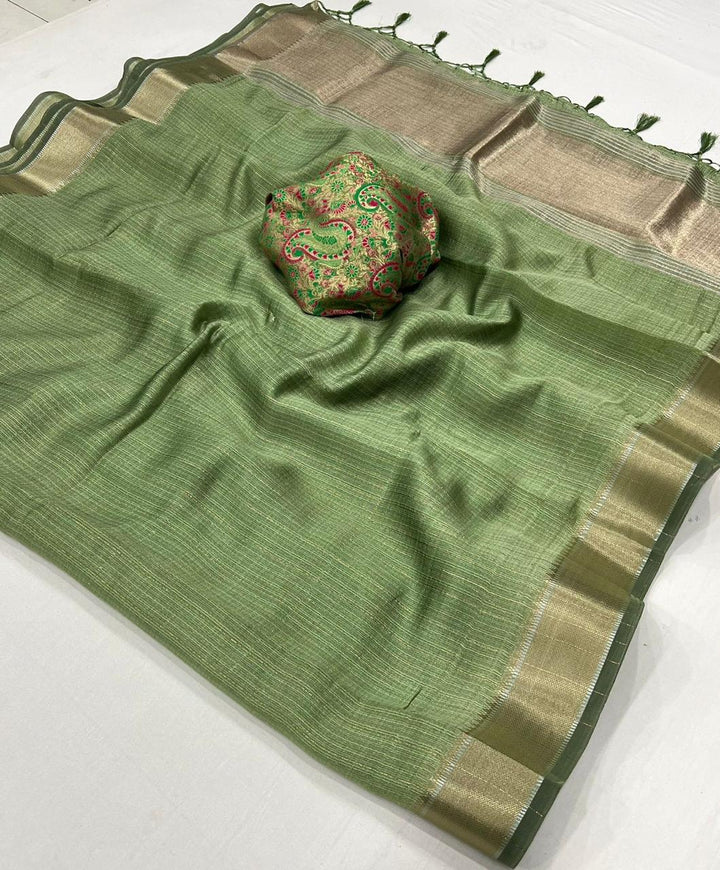 Fern Green Handwoven Chiffon Silk Saree
