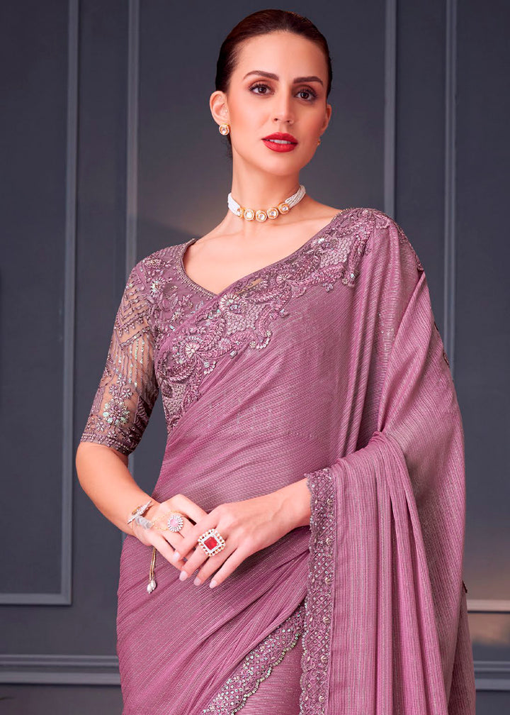 Lilac Purple Silk Saree with Rich Thread Embroidery & Embellishments