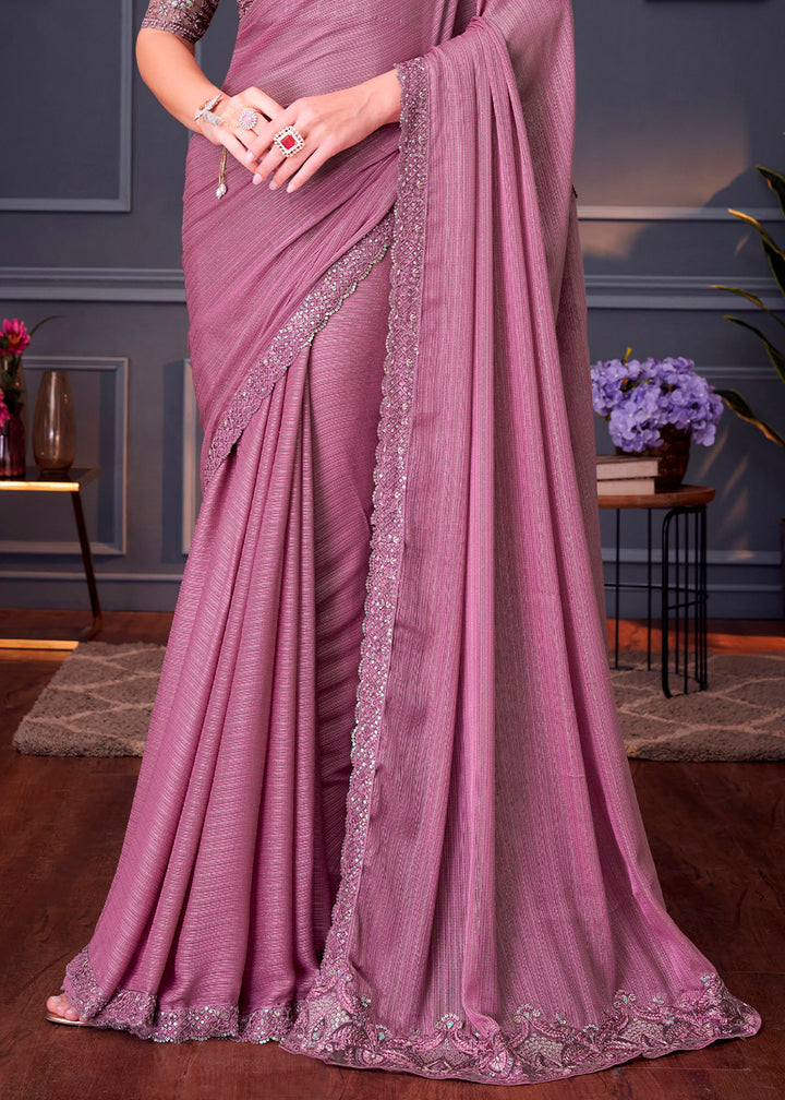 Lilac Purple Silk Saree with Rich Thread Embroidery & Embellishments