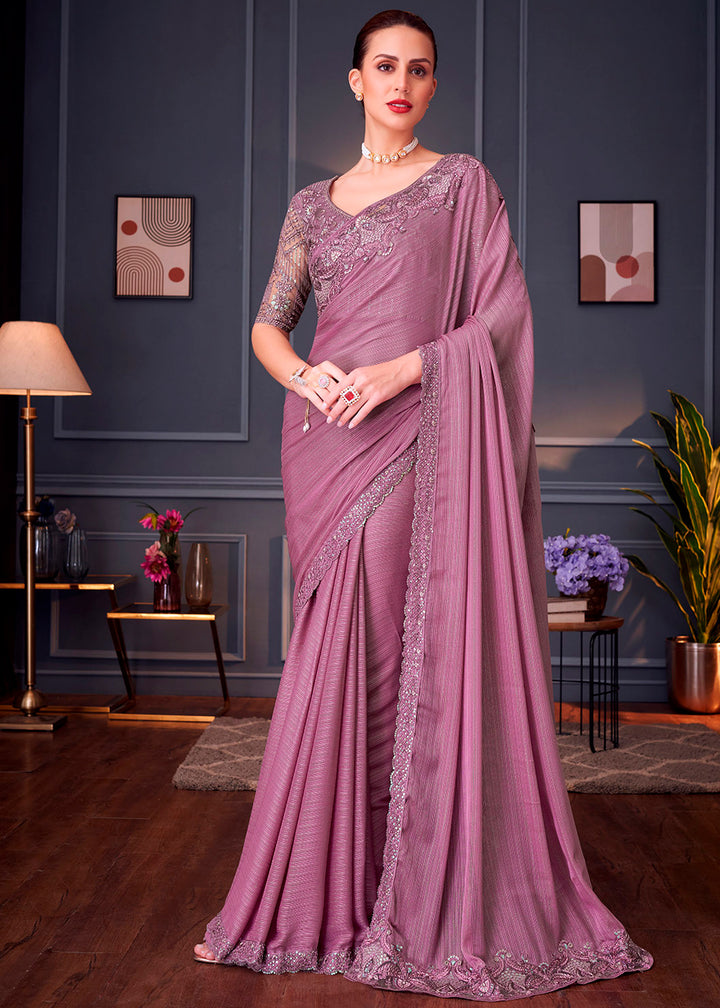 Lilac Purple Silk Saree with Rich Thread Embroidery & Embellishments