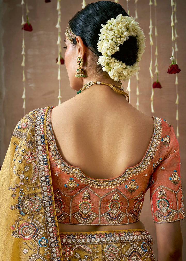 Light Mustard Yellow Zari Tissue Silk Saree with Embroidery