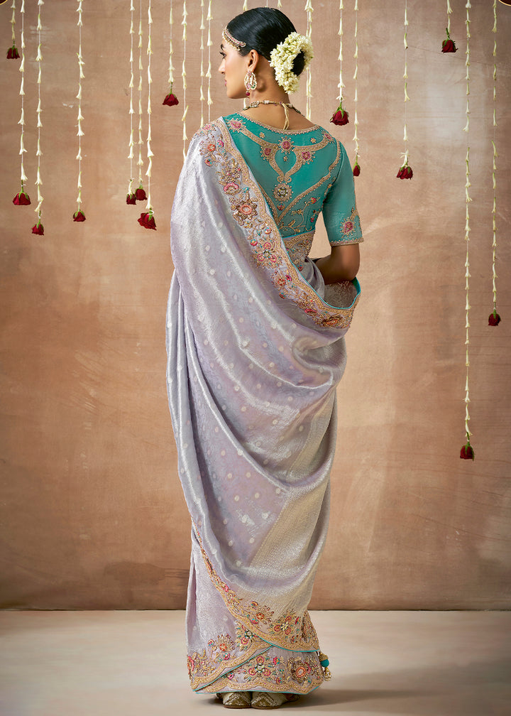 Purple Zari Woven Tissue Silk Saree with Embroidery Work