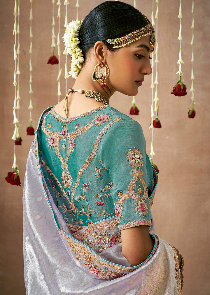 Purple Zari Woven Tissue Silk Saree with Embroidery Work