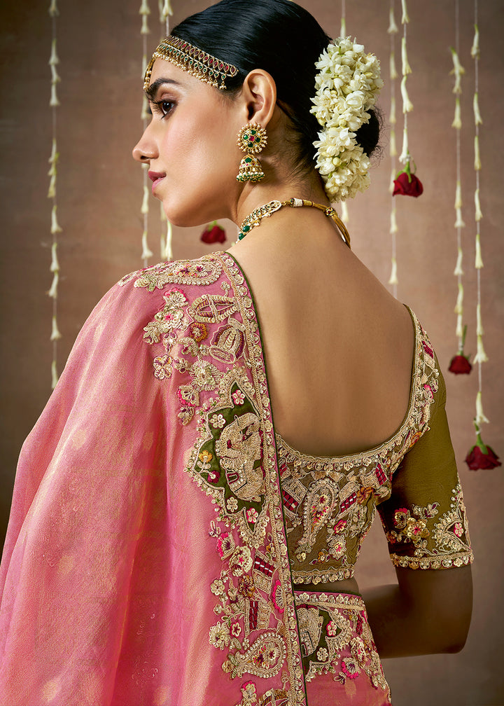 Elegant Dual Tone Pink Zari Tissue Silk Saree with Embroidery