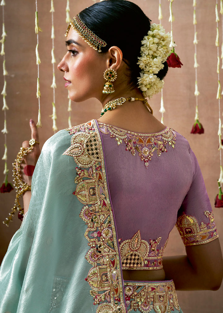 Light Blue Zari Tissue Silk Saree with Sequins, Pearl & Mirror Work