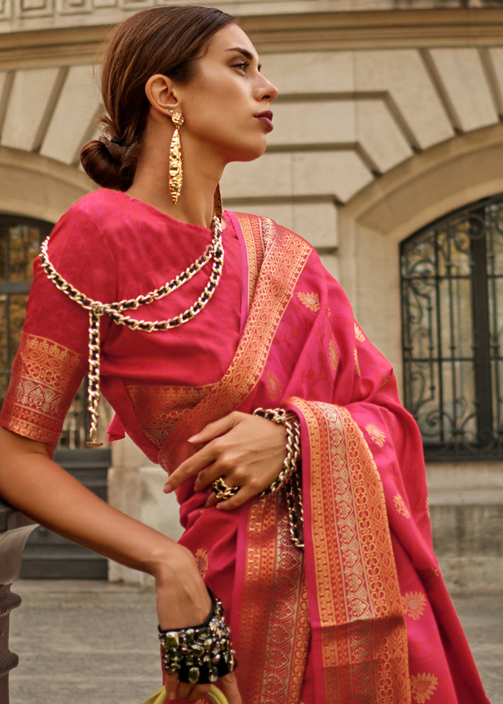 Ruby Pink Handloom Woven Silk Saree