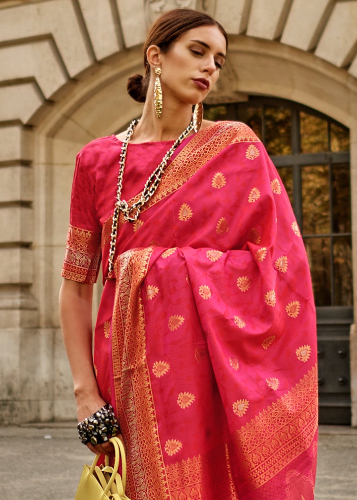 Ruby Pink Handloom Woven Silk Saree