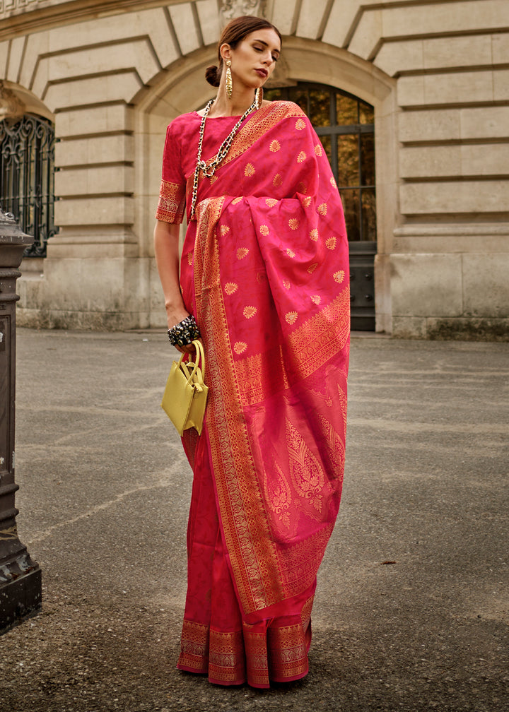 Ruby Pink Handloom Woven Silk Saree