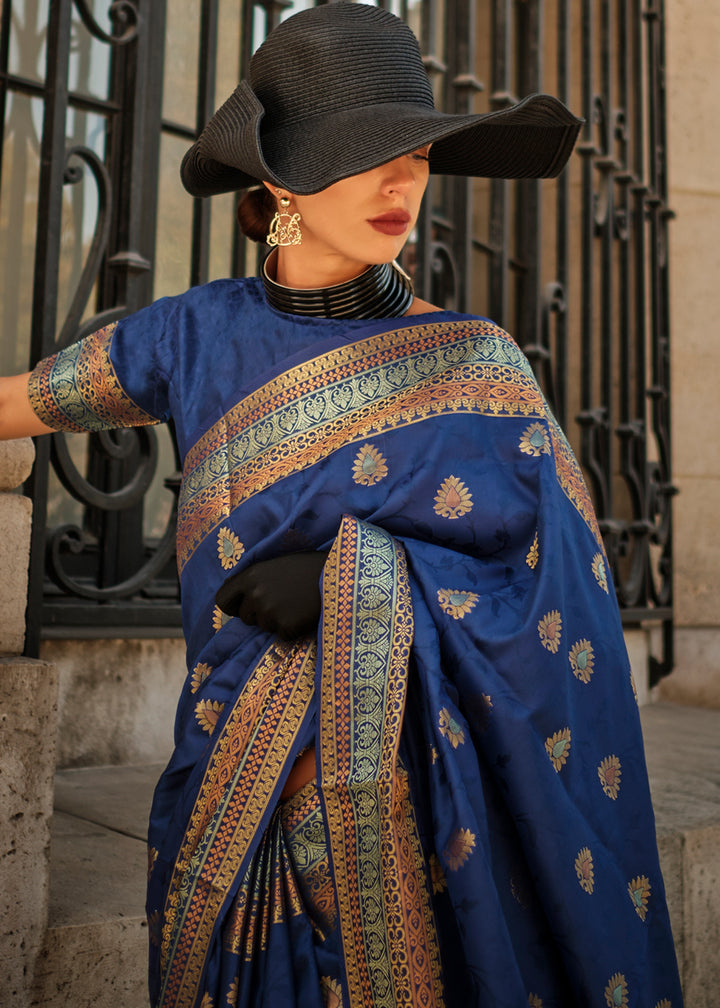 Navy Blue Handloom Woven Silk Saree
