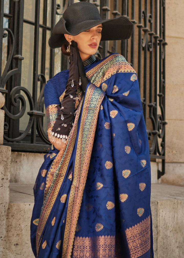 Navy Blue Handloom Woven Silk Saree