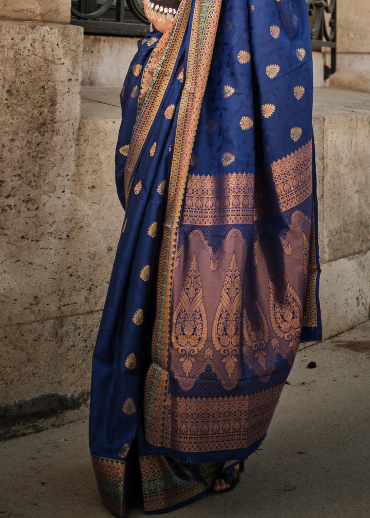 Navy Blue Handloom Woven Silk Saree