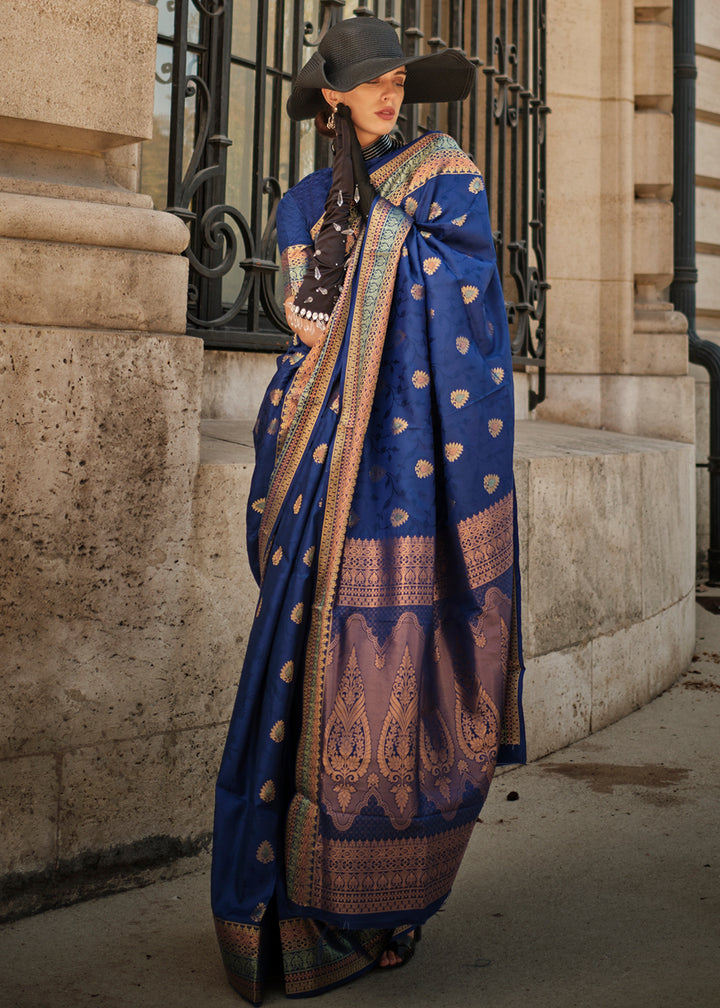 Navy Blue Handloom Woven Silk Saree
