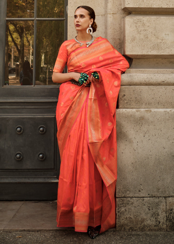 Sunrise Orange Handloom Woven Silk Saree