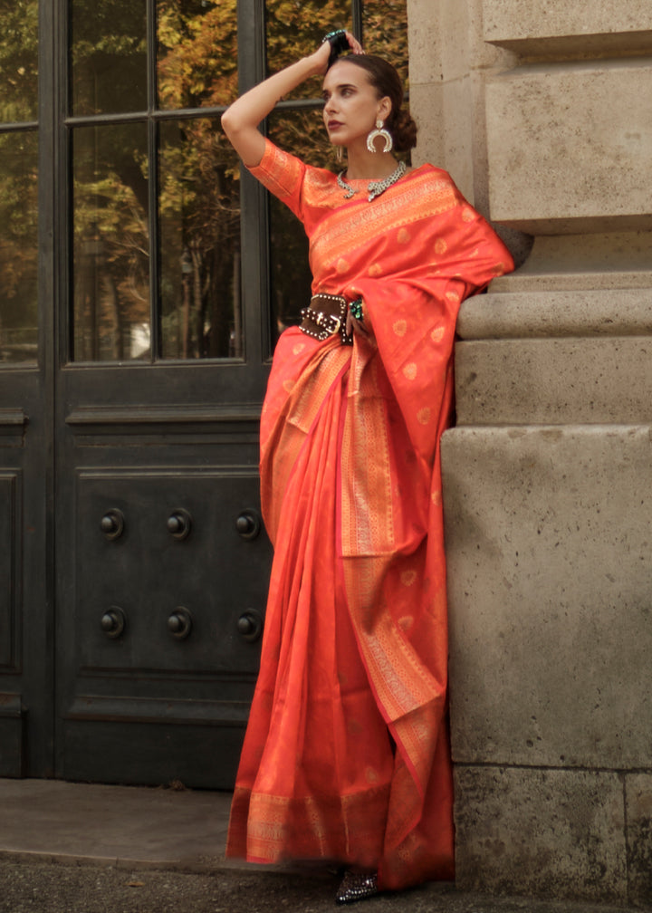 Sunrise Orange Handloom Woven Silk Saree