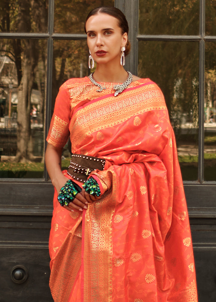 Sunrise Orange Handloom Woven Silk Saree