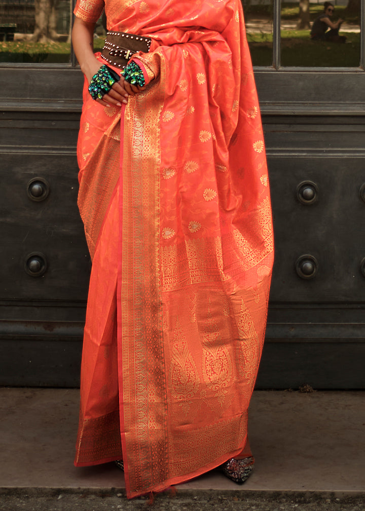 Sunrise Orange Handloom Woven Silk Saree