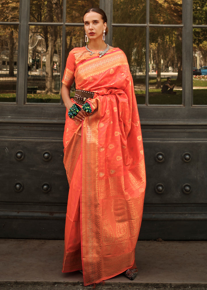 Sunrise Orange Handloom Woven Silk Saree