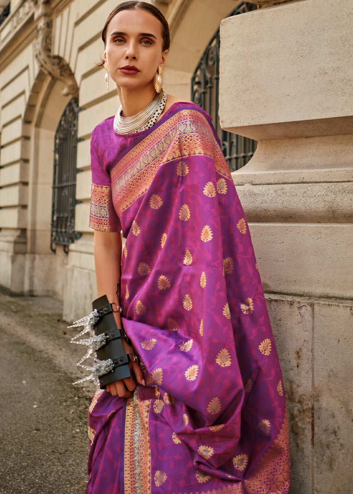 Munsell Purple Handloom Woven Silk Saree