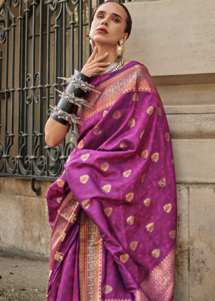 Munsell Purple Handloom Woven Silk Saree