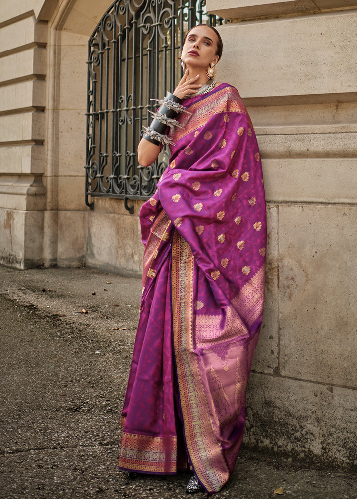 Munsell Purple Handloom Woven Silk Saree