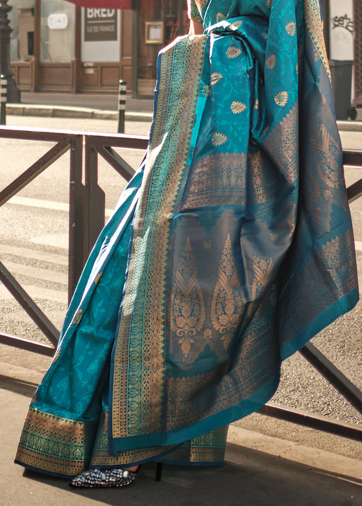 Cerulean Blue Handloom Woven Silk Saree