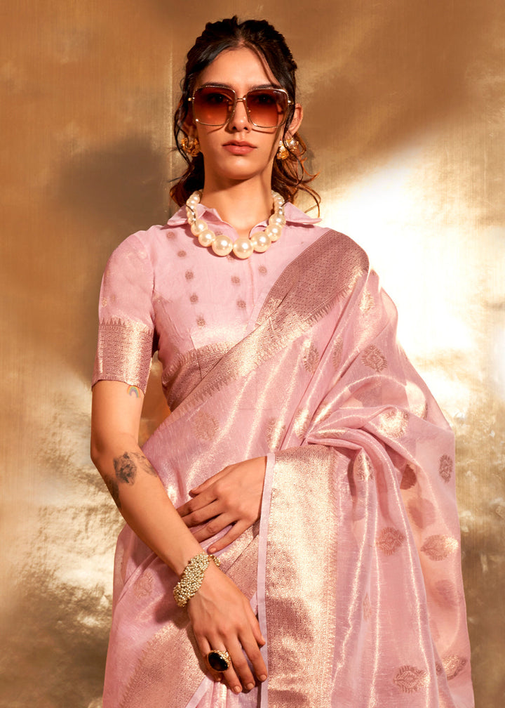 Pinkish Purple Tissue Silk Saree with Zari Work