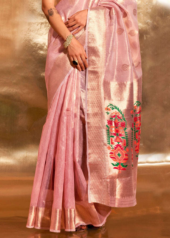 Pinkish Purple Tissue Silk Saree with Zari Work