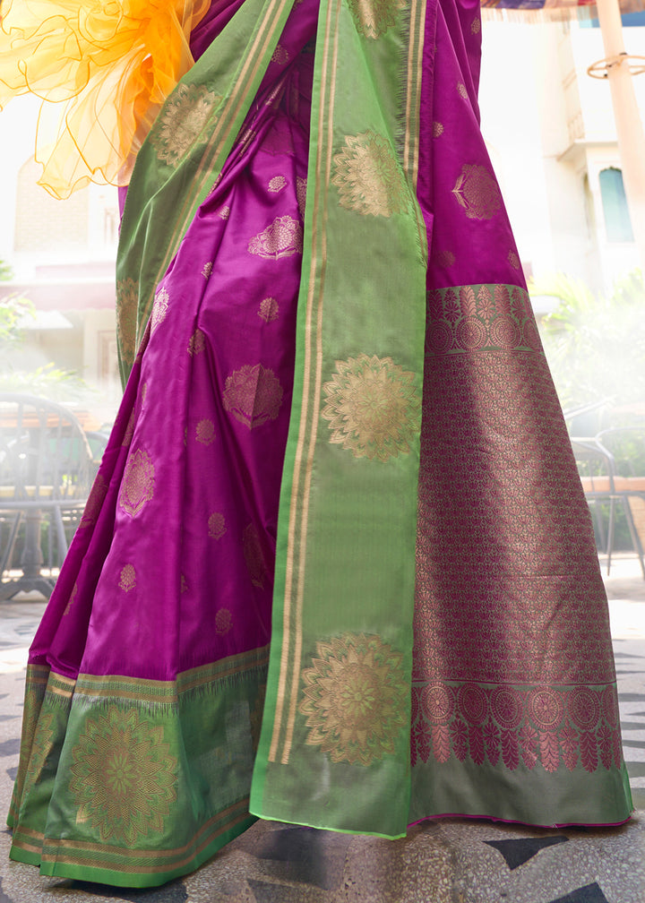 Orchid Purple & Green Two-Tone Contrast Silk Saree with Handloom Weave