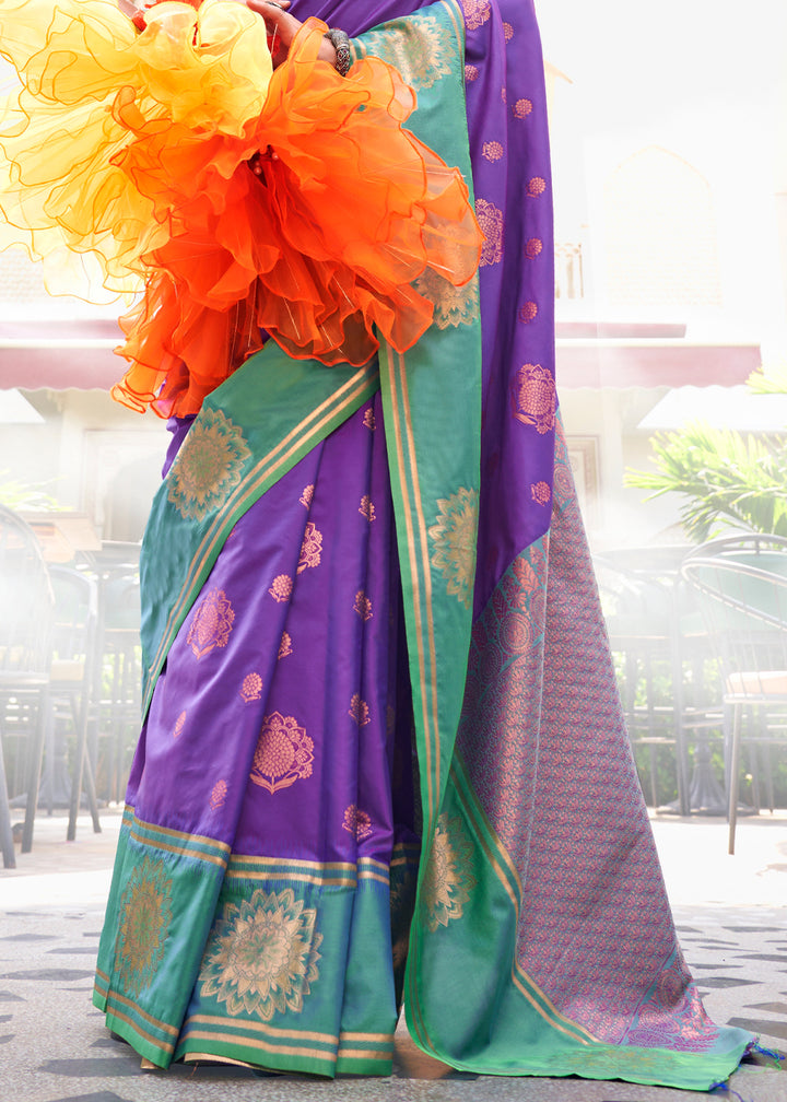 Eminence Purple & Blue Two-Tone Contrast Silk Saree with Handloom Weave
