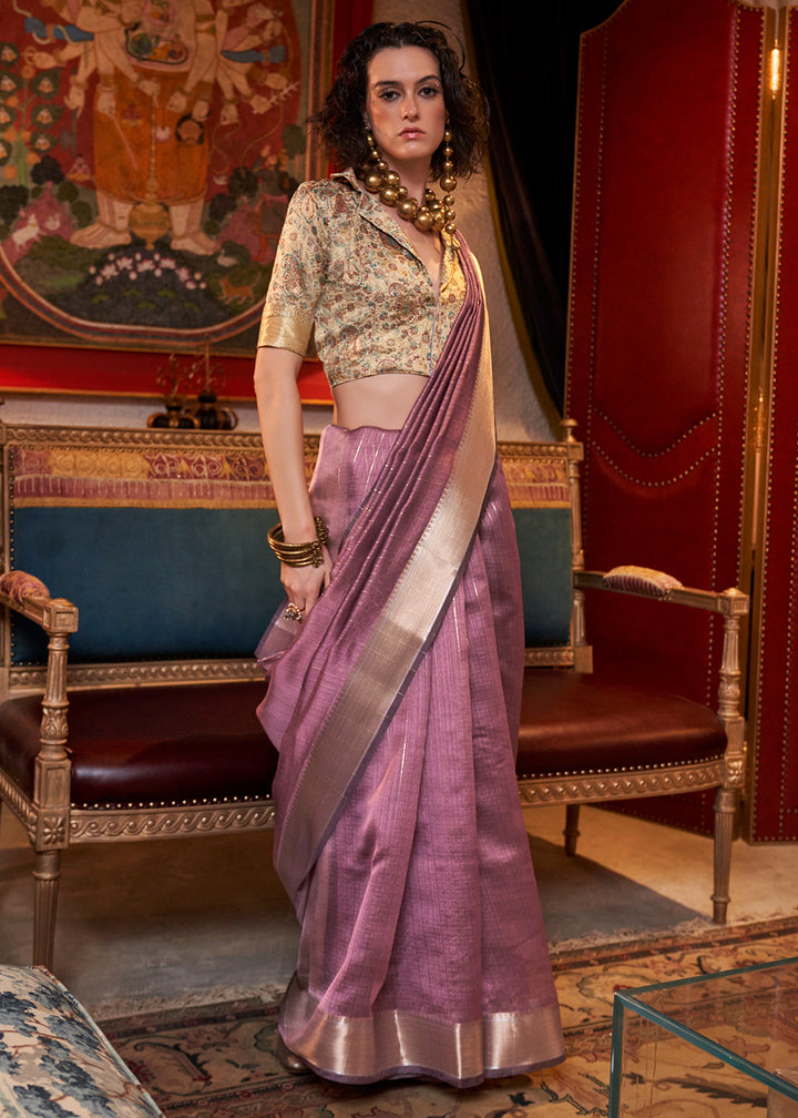 Opera Mauve Purple Handwoven Chiffon Silk Saree