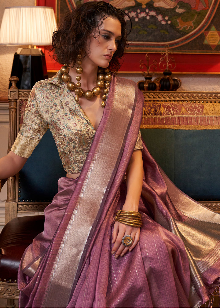 Opera Mauve Purple Handwoven Chiffon Silk Saree