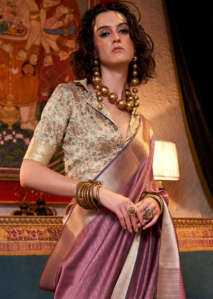 Opera Mauve Purple Handwoven Chiffon Silk Saree