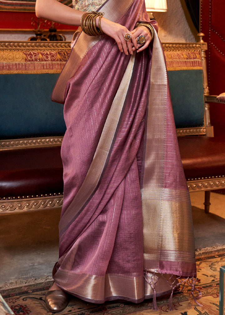 Opera Mauve Purple Handwoven Chiffon Silk Saree