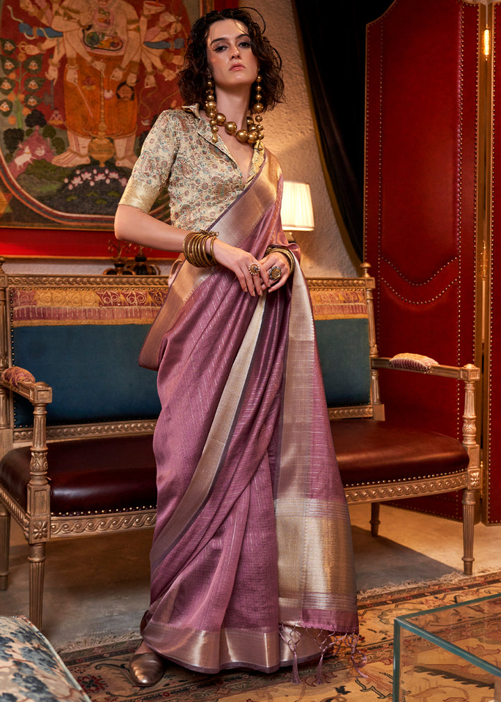 Opera Mauve Purple Handwoven Chiffon Silk Saree
