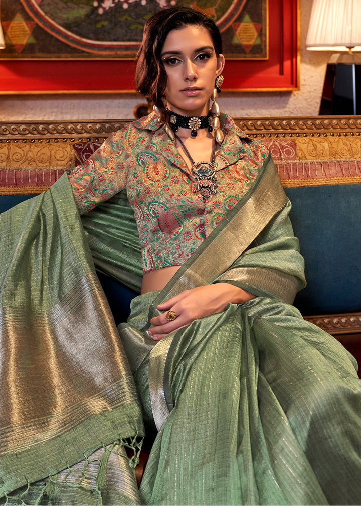 Fern Green Handwoven Chiffon Silk Saree